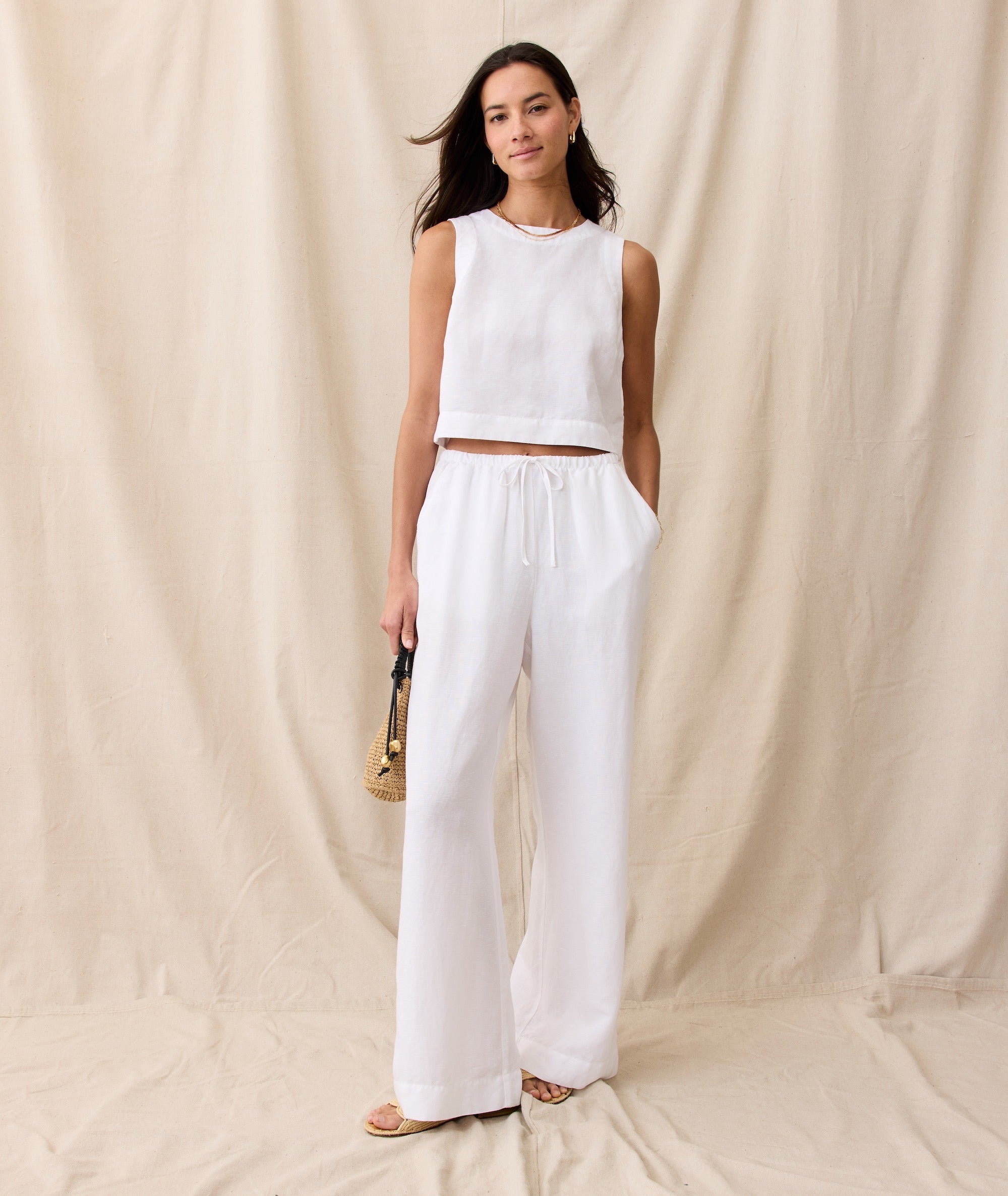 Linen Drawstring Wide Leg Pant