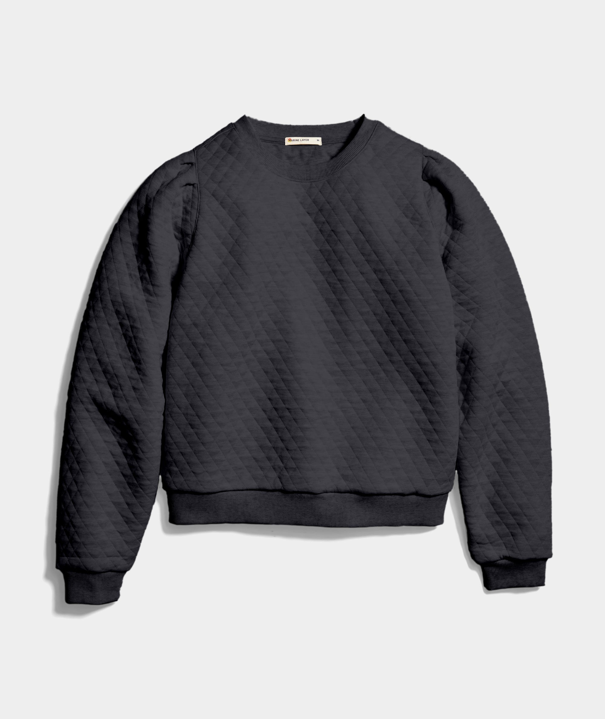 Women's Corbet Quilted Puff Sleeve Crewneck in Charcoal