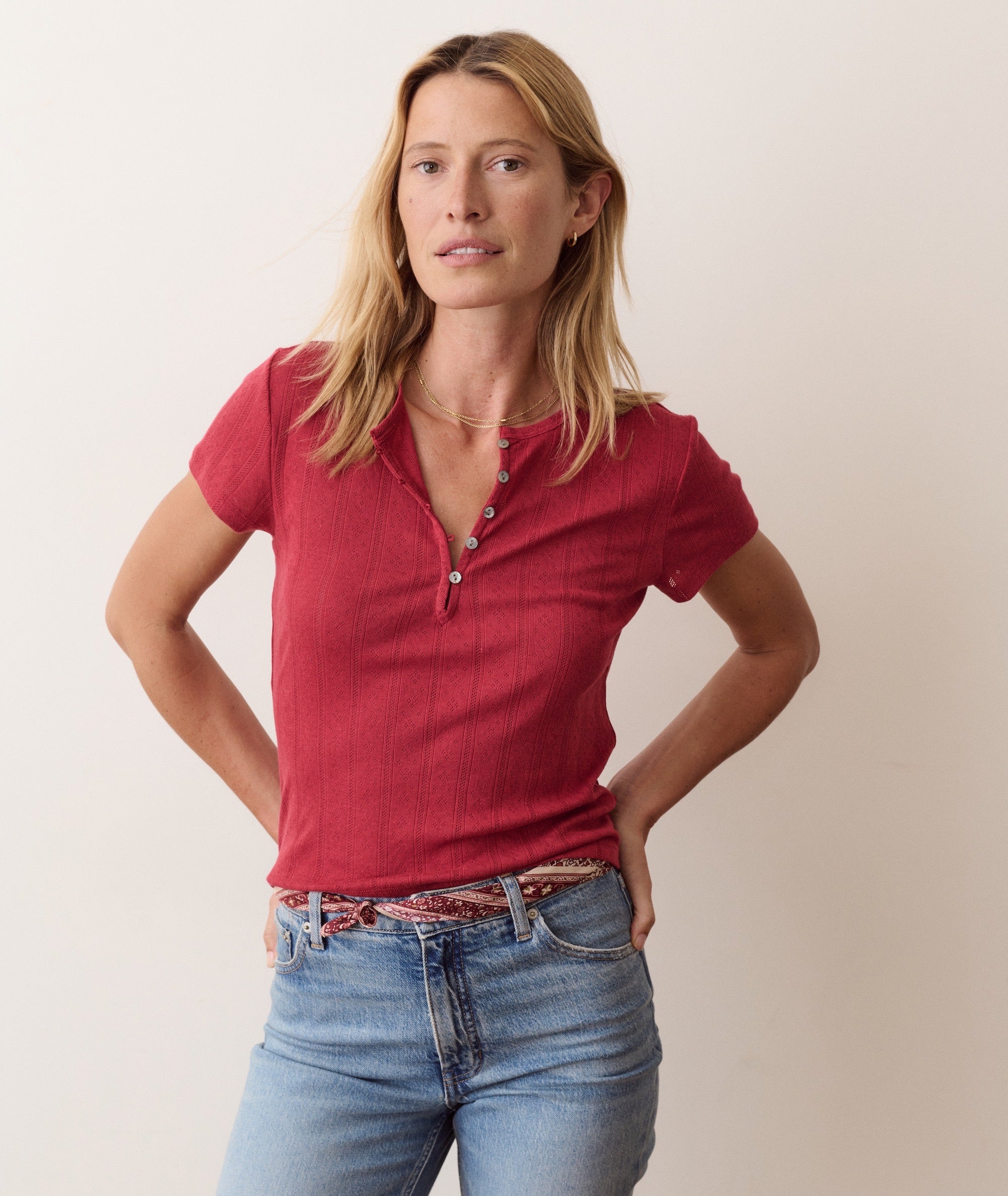 Lexi Pointelle Short Sleeve Henley